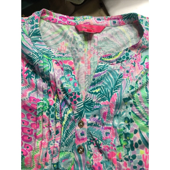 Lilly Pulitzer Golda Top Women's Size S Multi Banana Split Pintucked Printed - Picture 3 of 6